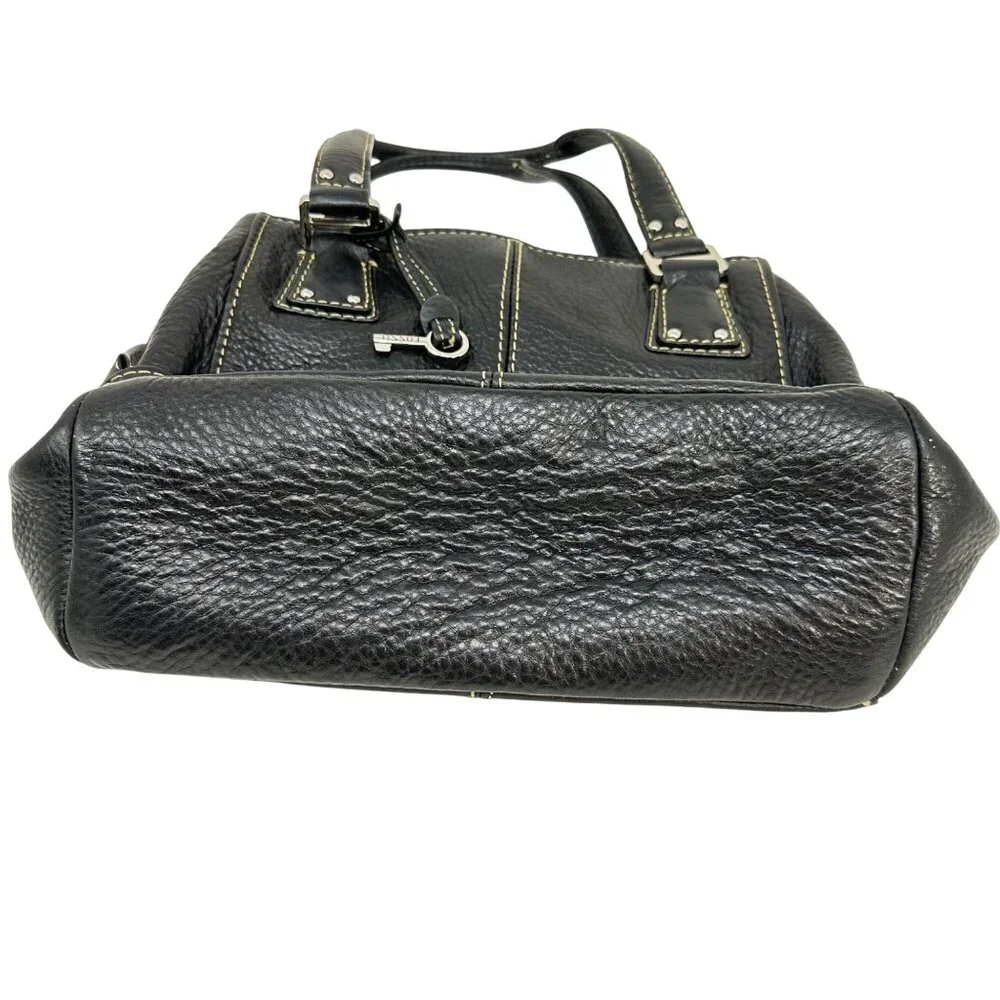 Vintage Fossil Black Pebbled Leather Handbag Satchel Purse - Picture 15 of 15